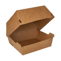 Škatla za burger; material iz svežega kartona 7 cm x 12,5 cm x 12,5 cm rjava "100% Fair" velik
