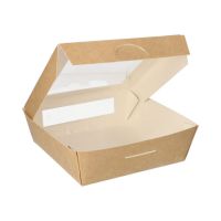 Delikatesne škatle, karton z okencem iz PLA kvadratna 1000 ml 16 cm x 16 cm x 5 cm rjava