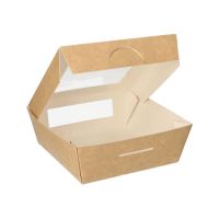 Delikatesne škatle, karton z okencem iz PLA kvadratna 750 ml 14 cm x 14 cm x 5 cm rjava
