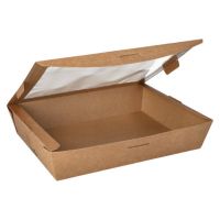 Delikatesne škatle, karton z okencem iz PLA "pure" kvadratna 1500 ml 4,5 cm x 21 cm x 16 cm rjava "100% Fair"