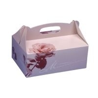 Škatla za torte z ročajem kvadratna 16 cm x 10 cm x 9 cm roza z ročajem