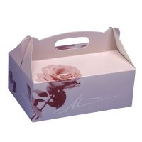 Škatla za torte z ročajem kvadratna 23 cm x 16 cm x 9 cm roza z ročajem
