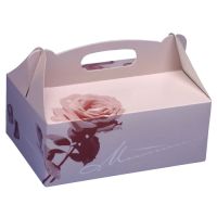 Škatla za torte z ročajem kvadratna 26 cm x 22 cm x 9 cm roza z ročajem
