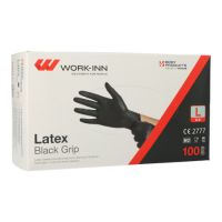"WORK-INN/PS" Lateks rokavice, brez pudra "Black Grip" črna velikost L