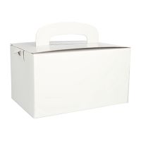Lunch box, papir "pure" kvadratna 12,5 cm x 15,5 cm x 22,5 cm bela z ročajem