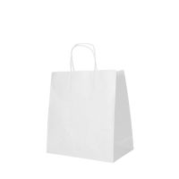 Nosilne vrečke, papir 27 cm x 32 cm x 21,5 cm bela z zavitim ročajem
