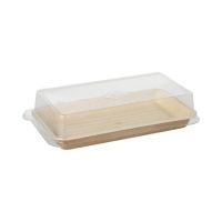Škatle za sushi palmov list kvadratna 100 ml 4,3 cm x 18,4 cm x 10,4 cm natur s pokrovom iz rPET