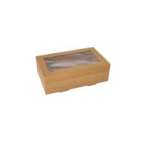 Transportne in catering škatle, karton kvadratna 8 cm x 15,3 cm x 25,5 cm rjava z ločenim pokrovom in okencem iz PET