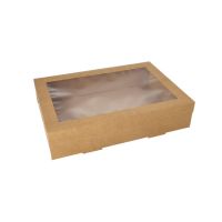 Transportne in catering škatle, karton kvadratna 8 cm x 25,2 cm x 35,9 cm rjava z ločenim pokrovom in okencem iz PET