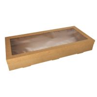 Transportne in catering škatle, karton kvadratna 8 cm x 25,2 cm x 55,8 cm rjava z ločenim pokrovom in okencem iz PET
