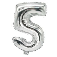 Balon iz folije 35 cm x 20 cm srebrna "5"