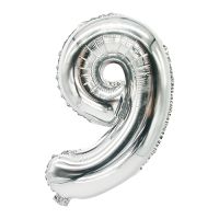 Balon iz folije 35 cm x 20 cm srebrna "9"