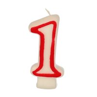 Sveča s številkami 7,3 cm bela "1" z rdečim robom