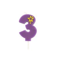 Sveča s številkami, mini 6,8 cm vijolična "3"