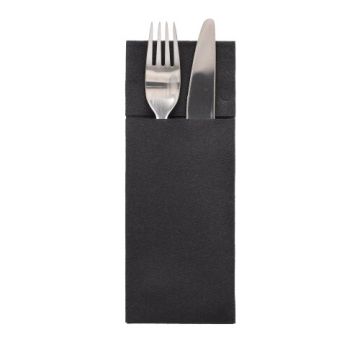 Vrečke za pribor zložene, airlaid 40 cm x 33 cm črna z zarezo za pribor