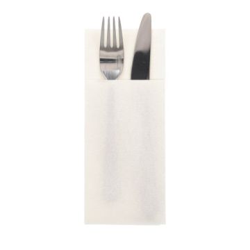 Vrečke za pribor zložene, airlaid 40 cm x 33 cm bela z zarezo za pribor