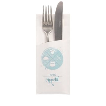 Vrečke za pribor 20 cm x 8,5 cm bela "Guten Appetit" vključno z belim prtičkom