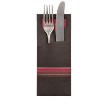 Vrečke za pribor 20 cm x 8,5 cm črna/bordeaux "Stripes" inkl. farbiger Serviette
