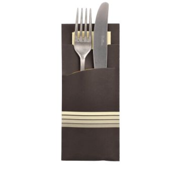 Vrečke za pribor 20 cm x 8,5 cm črna/krem "Stripes" inkl. farbiger Serviette