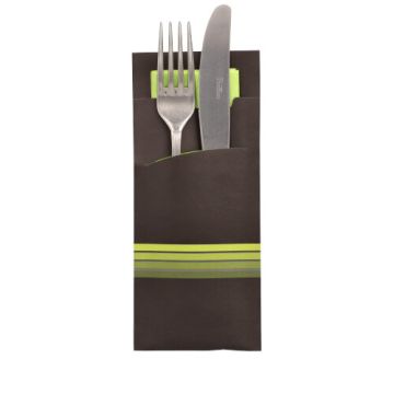 Vrečke za pribor 20 cm x 8,5 cm črna/limeta "Stripes" inkl. farbiger Serviette