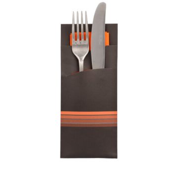 Vrečke za pribor 20 cm x 8,5 cm črna/oranžna "Stripes" inkl. farbiger Serviette