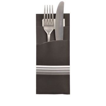 Vrečke za pribor 20 cm x 8,5 cm črna/bela "Stripes" inkl. farbiger Serviette