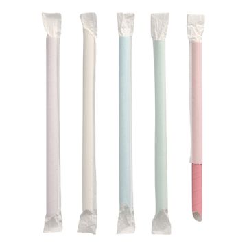 Bubble Tea Slamice Papir Ø 12 mm · 20 cm sortirane barve posamično pakiranje, poševno rezane na eni strani