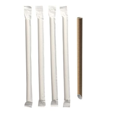 Bubble Tea Slamice Papir "pure" Ø 12 mm · 20 cm rjava posamično pakiranje, poševno rezane na eni strani