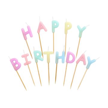 Set svečk s črkami pastell 8 cm "Happy Birthday"