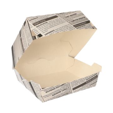 Škatla za burger; material iz svežega kartona 7,8 cm x 11 cm x 11,5 cm "Newsprint" velik