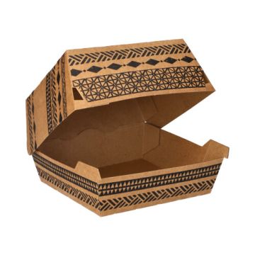 Škatla za burger; material iz svežega kartona 7,8 cm x 11 cm x 11,5 cm rjava "Maori" velik