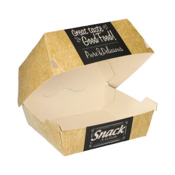 Škatla za burger; material iz svežega kartona "pure" 7,8 cm x 11,5 cm x 11 cm "Good Food" velik
