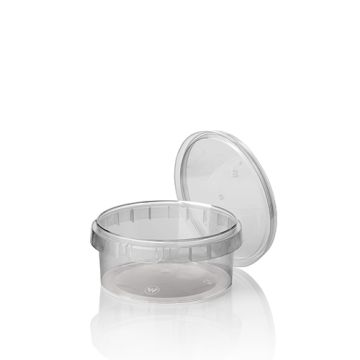 Delikatesne posodice, PP 300 ml Ø 11,8 cm · 5,1 cm prozorna z originalnim zapiralnim pokrovom