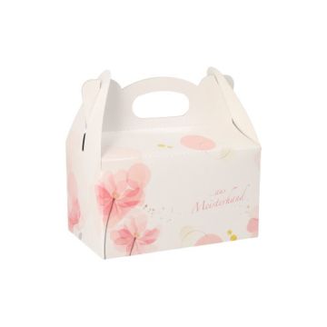 Škatla za torte z ročajem kvadratna 16 cm x 10 cm x 9 cm roza z ročajem