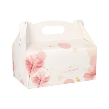 Škatla za torte z ročajem kvadratna 20 cm x 13 cm x 9 cm roza z ročajem