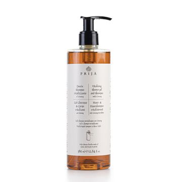 Gel za tuširanje in šampon "Prija" 380 ml "poživitev" z ginseng izvlečkom v dozirniku