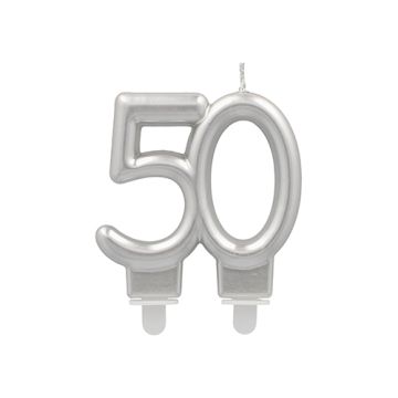 Jubilejne sveče z držalom 7 cm srebrna "50"