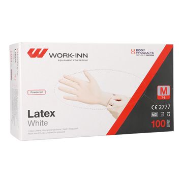 "WORK-INN" Lateks rokavice, s pudrom "White" weiss - natur velikost M