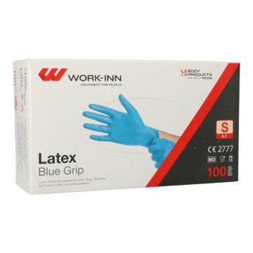 "WORK-INN" Lateks rokavice, brez pudra modra "Blue Grip" velikost S