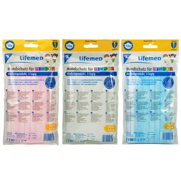 "Lifemed" Obrazna maska za otroke, 3-slojna 9,5 cm x 14,5 cm sortirane barve z obešali