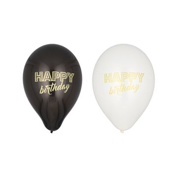 Baloni Ø 25 cm črna/bela "Happy Birthday"
