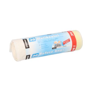Vrečke za smeti z zapiralno vrvico, LDPE 30 l 62 cm x 53 cm bela