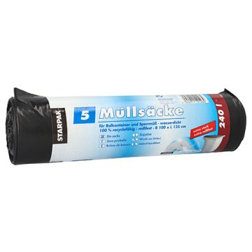 Vreče za smeti, LDPE 240 l 125 cm x 100 cm črna extra močne in posebej odporne na trganje