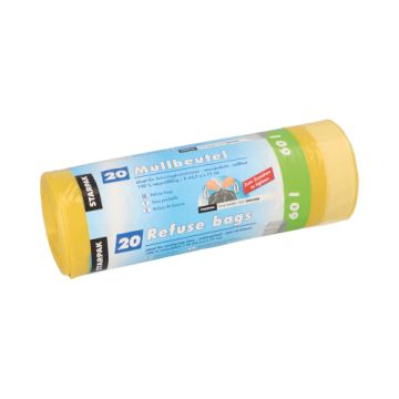 Vrečke za smeti z vrvico, LDPE 60 l 71 cm x 64,5 cm rumena