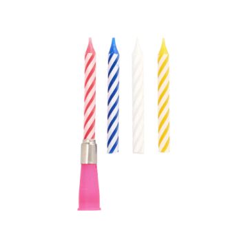 Glasbena sveča 12 cm sortirane barve "Happy Birthday" s tremi svečami za zamenjavo