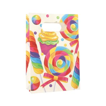 Party vrečke, papir 21 cm x 14 cm x 6 cm barvni "Candies" z ročajem