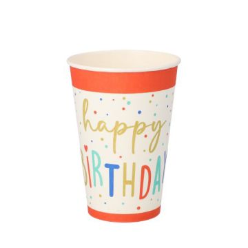 Papirnati lončki 0,2 l Ø 7 cm · 9,7 cm bela "Happy Birthday"
