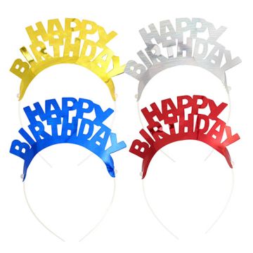 Tiara sortirane barve "Happy Birthday" metalik"