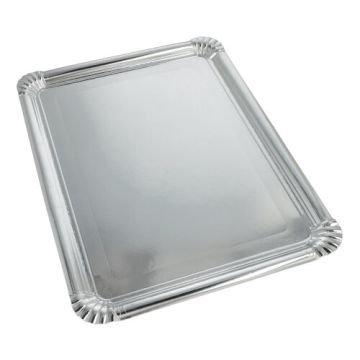 Servirni pladnji, karton, prevlečeni s PET kvadratna 34 cm x 45,5 cm srebrna