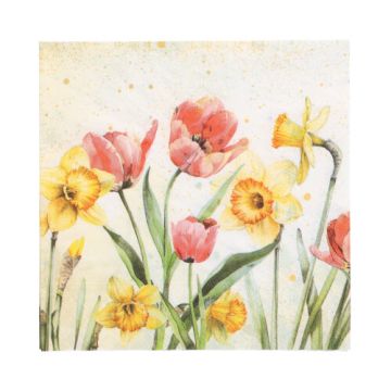 Serviete, 3-slojne zložene 1/4 33 cm x 33 cm "Tulips & Daffodils"